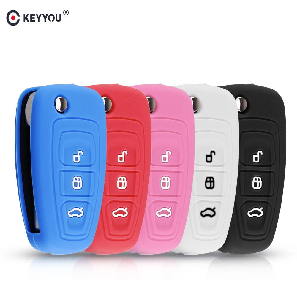 KEYYOU 10 шт. 3 кнопочный силиконовый чехол для автомобильного ключа Ford Ranger C Max S Focus