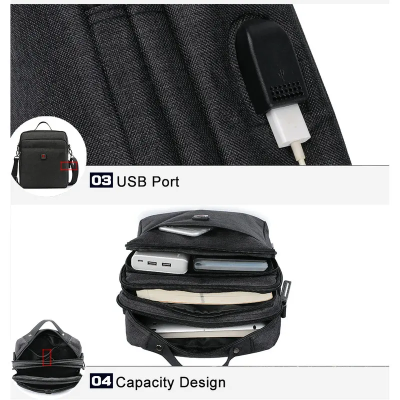Мужская сумка на плечо Soperwillton повседневная дорожная с USB портом для зарядки