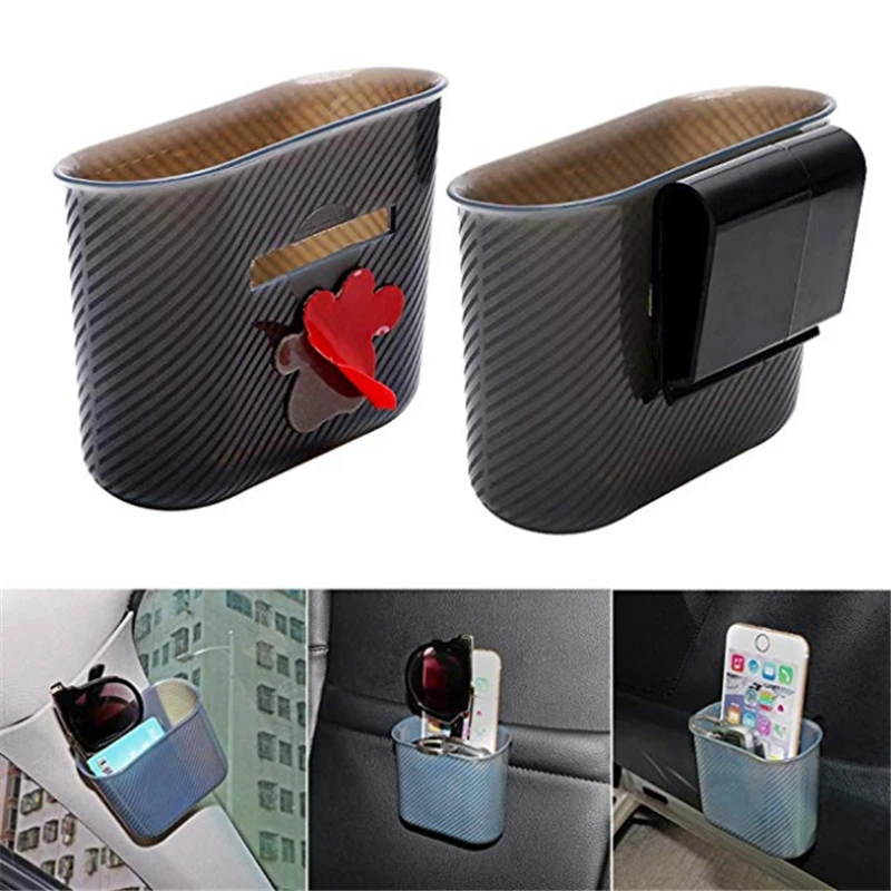 

Car Storage Box Organizer Phone Holder Multifunction Garbage Mesh Card Phone Charger Cradle Door Side Hanging Pocket Trash Bin