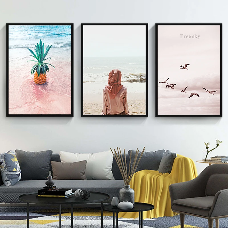 Ананас океан холст назад Чайка плакат Настенная картина с ландшафтом принт