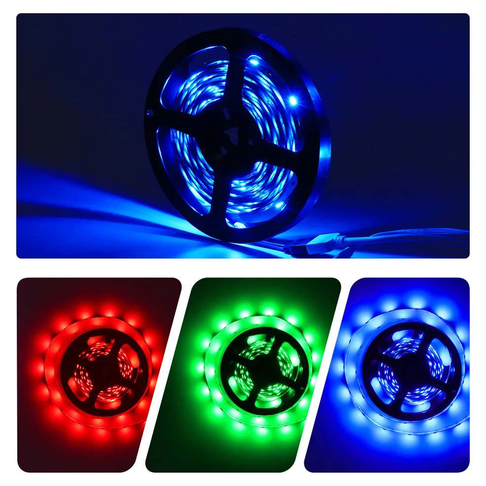 

RGB LED Strip Light 5050 SMD Diode Flexible Ribbon 5M 10M 15M 20M LED Strip Full Set with Music LED Controller 12V Power Adapter