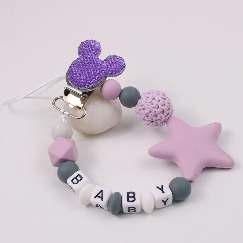 Зажим для пустышки с именем мыши или головы клипса детский силиконовый держатель