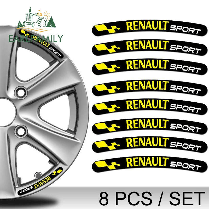 EARLFAMILY, 13 см x 1,3 см, 8x, для Renault Sport, обод, наклейка, s, колеса, полосы, набор, эмблема, для автомобиля, мотоцикла, тюнинг, наклейка, плоский клей, наклейка