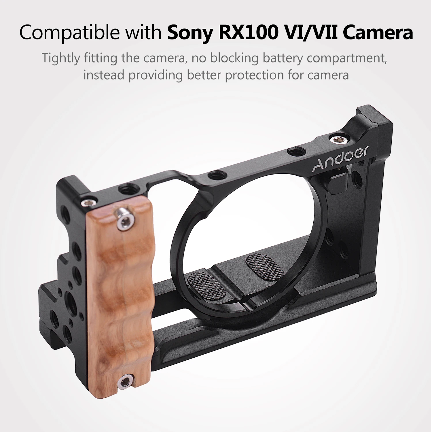 Клетка для камеры Vlog Sony RX100 VI/VII M6/M7 чехол с деревянной ручкой и двойным креплением