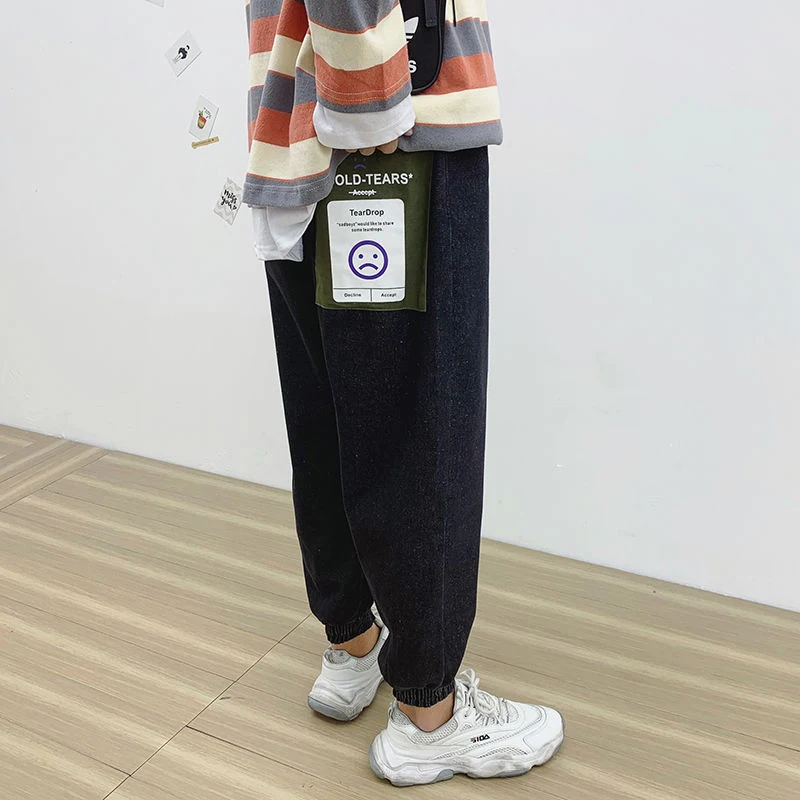 

Black Jeans Men Baggy Jeans Hip hop Streetwear Loose Slim fit Denim Ankle length Trousers Clothes