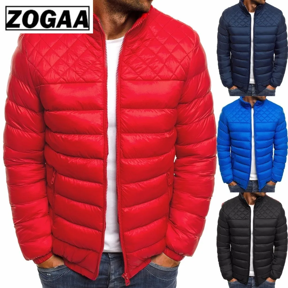 

Зимние мужские парки ZOGAA, легкие теплые пальто, Повседневная Верхняя одежда с воротником-стойкой, Мужская парка, однотонные плотные куртки и...