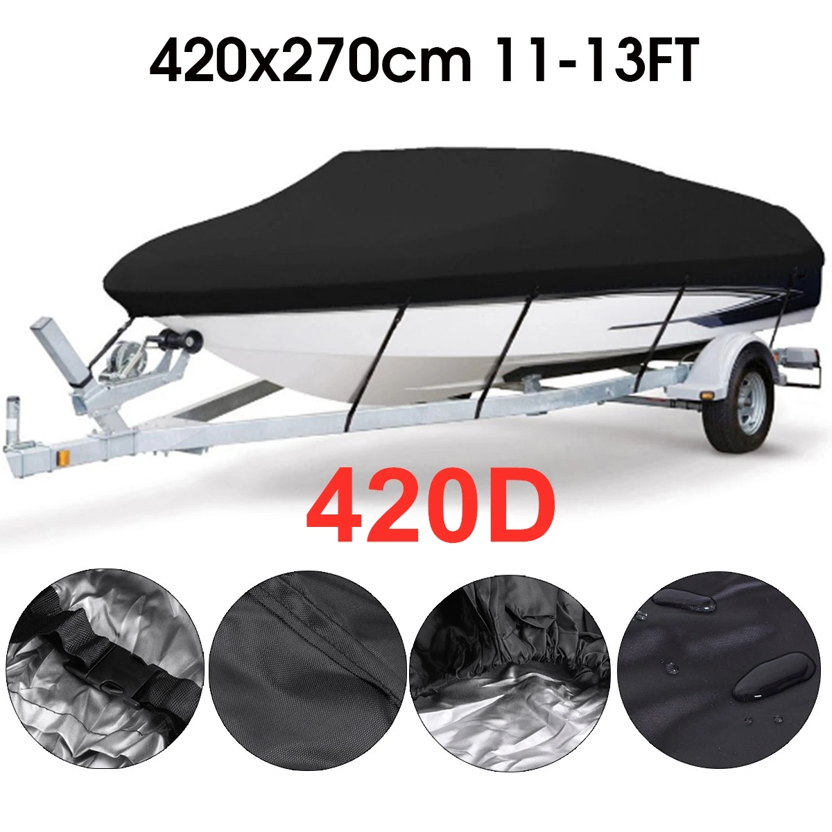 11-13/14-16/17-19/20-22ft 420D barco Boat Cover Anti-UV Waterproof Heavy Duty Marine Trailerable Canvas Boat Accessories