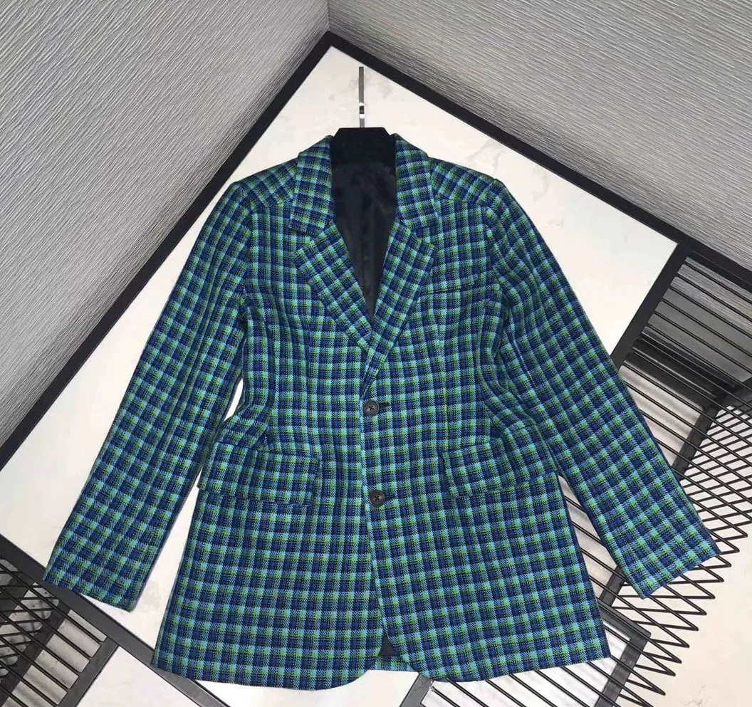 Стильный Синий градиентный клетчатый приталенный костюм в стиле преппи для
