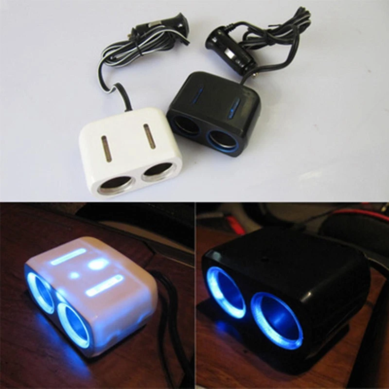 

12-24V Universal 2 In 1 Car Cigarette Lighter Socket Splitter Auto Cigarette Lighter Charger Plug with LED Blue Lights