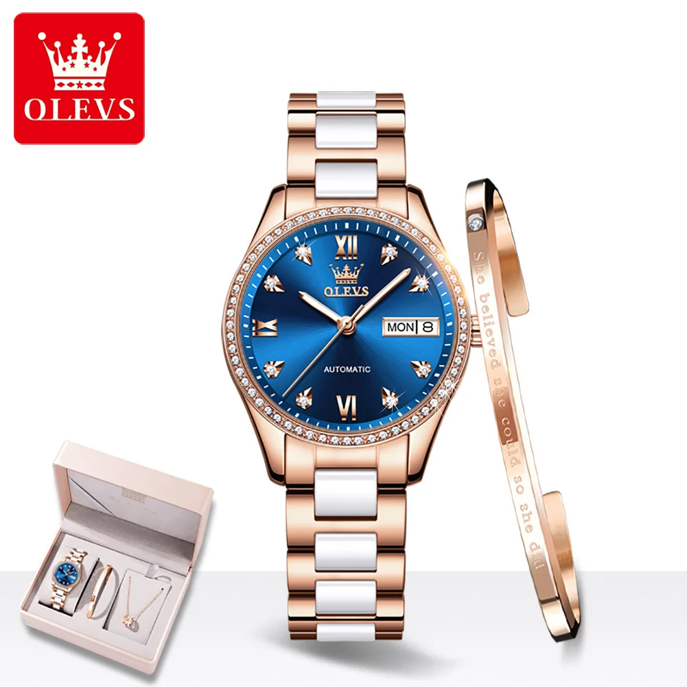 Women Watches Top Brand Luxury Rose Gold Lady Watch Ceramic And Steel Strap Dress Women Watch Mechanical Wrist Watches Gift Suit enlarge