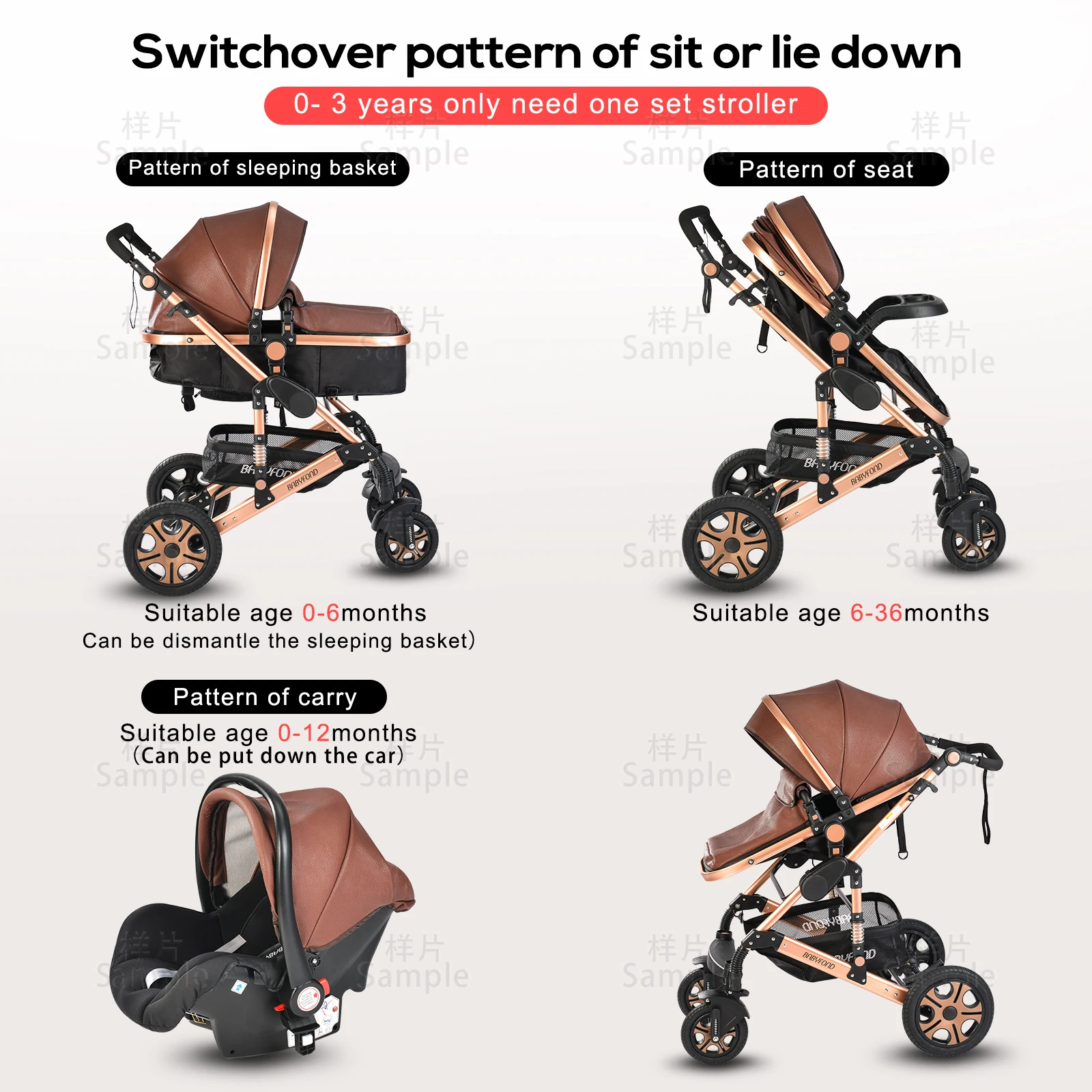 Роскошная детская коляска 3 в 1 Высококачественная модель виде яичницы для