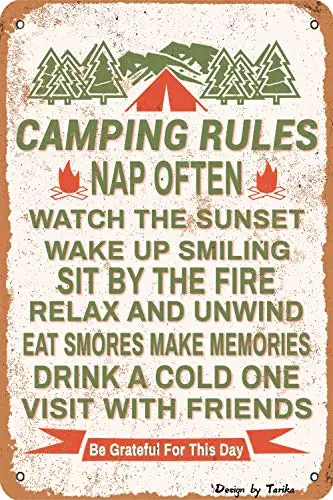 

Funny Camping Rules Camping Quotes Tin Sign Iron Poster Painting Tin Sign Vintage Wall Decor for Cafe Bar Pub Home Beer Decorati