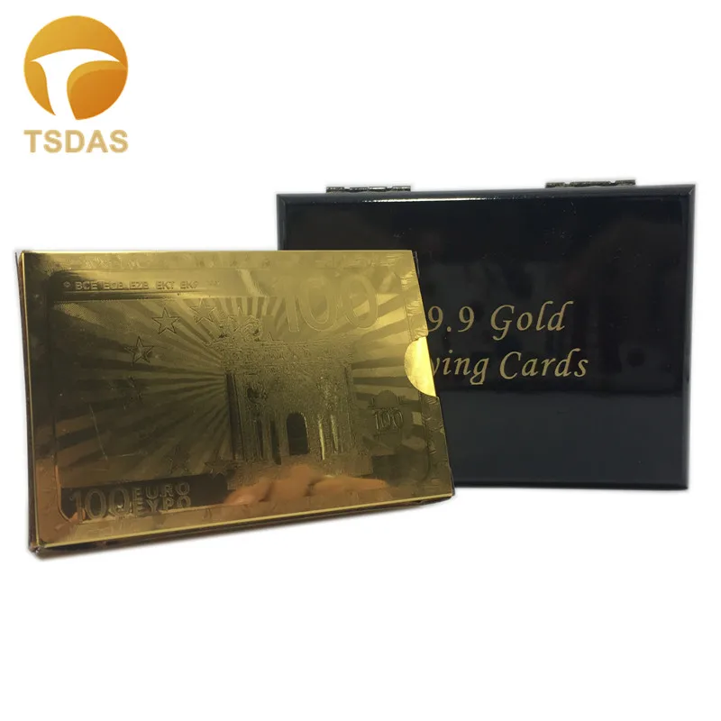 Водонепроницаемые игральные карты из золотой фольги евро 100 Позолоченные