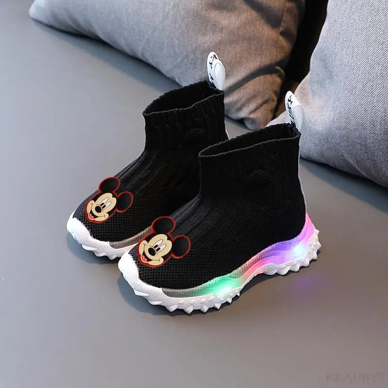 Disney Mickey Kids Sneakers Children Girls Boys Mesh Led Luminous Socks Sport Run Shoes Sapato Infantil Light Up | Детская одежда и