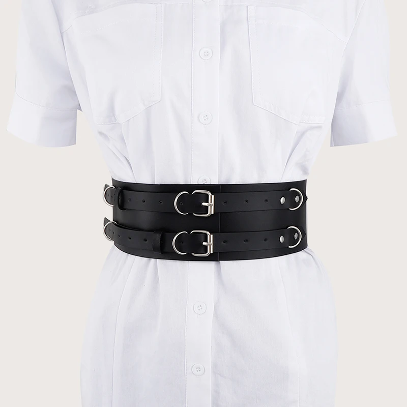 Cinturón de cuero Punk con doble botón para mujer, faja Sexy hecha a mano, cinturón decorativo para camisa, chaleco y arnés, novedad de 2021