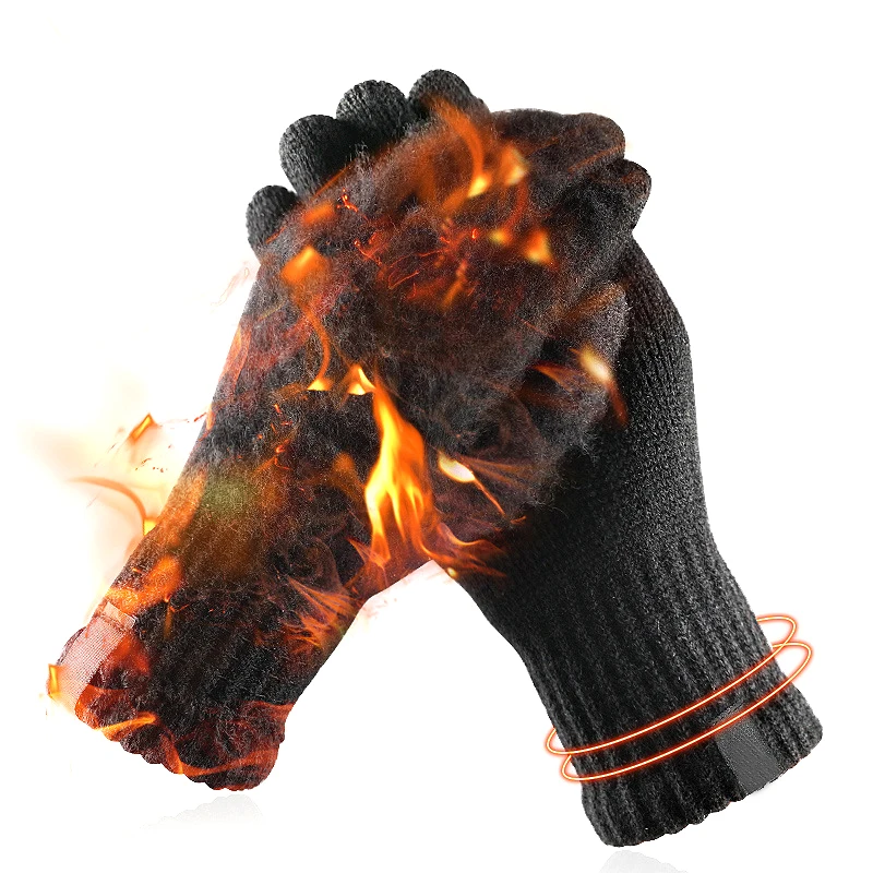 

Knitted Gloves Knit Touching Screen Anti-Slip Elastic Cuff Fleece Lined Gloves ASD88