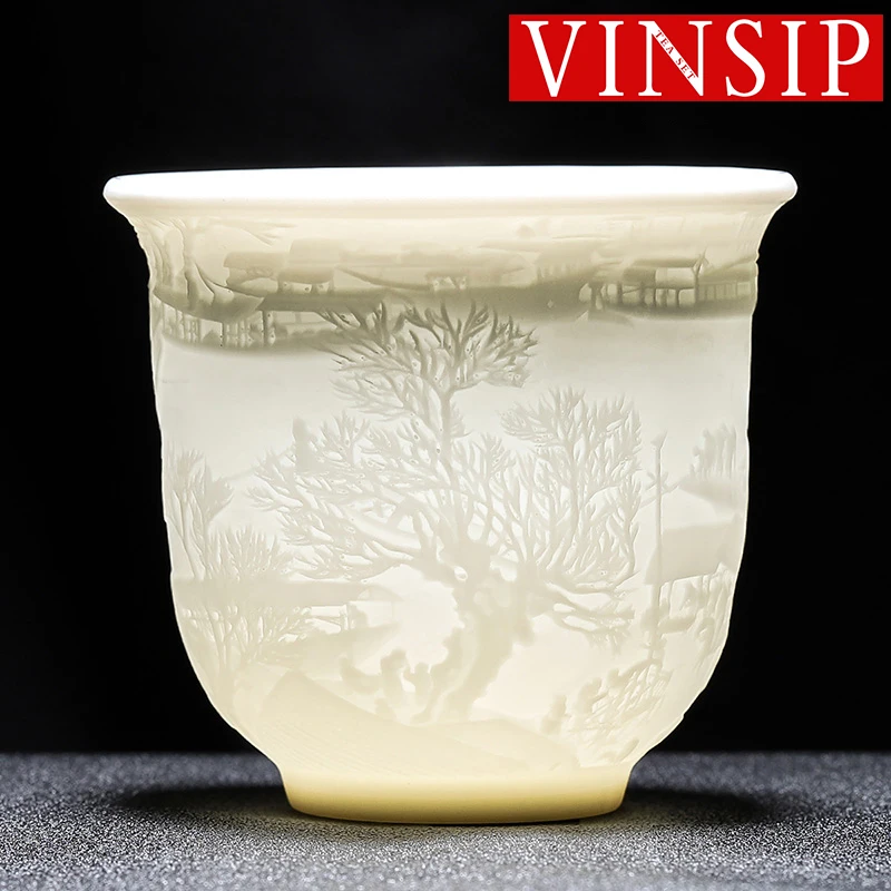 

Handmade like ivory white ceramic teacup, Japanese tea set transparent, classical and elegant special collection value teacup