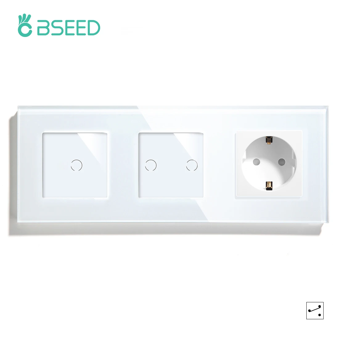 

BSEED EU Standard 1Gang 2Gang 2Way Wall Touch Sensor Switch With EU Wall Socket Black White Golden Glass Panel Led Light Switch