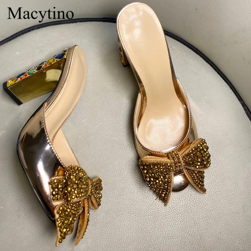 

MA120516 Customized Leather Gold Slippers Butterfly Shoes Gemstone High Heel Wedding Sandals Party Shoes Women