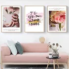 Современный Цветочный постер с розовыми цветами, Картина на холсте, настенное искусство, украшение для гостиной и дома