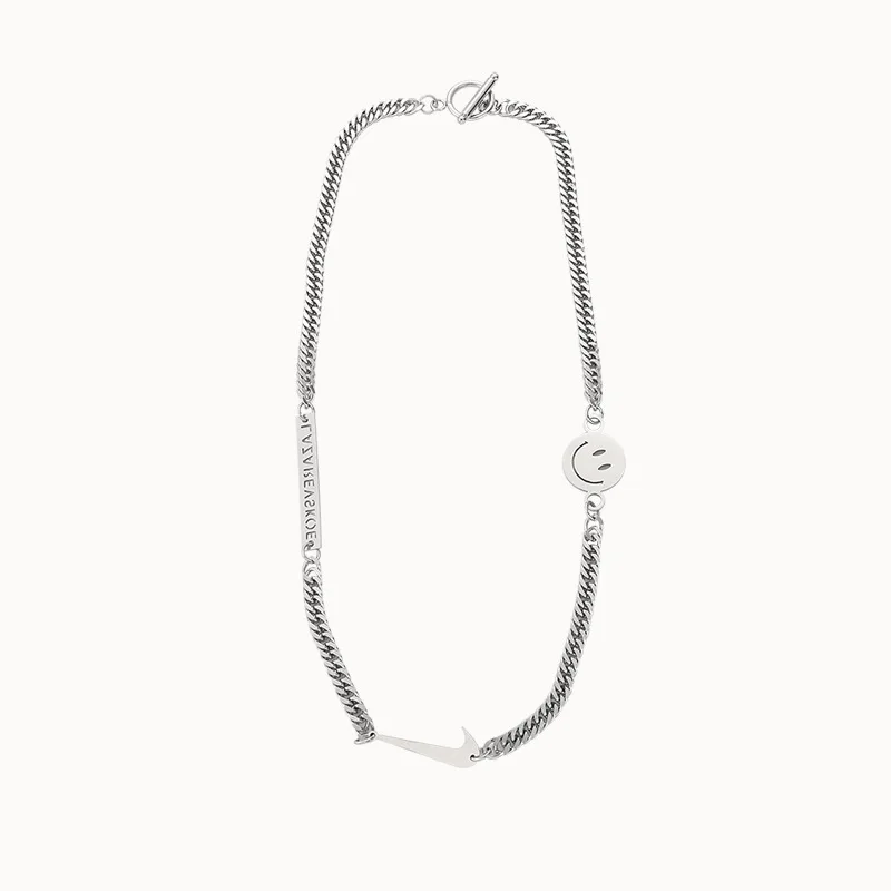 

HANGZHI 2020 New Hip Hop Punk Simple personality Trend Smiley Face Letter Twist Chain Necklace For Men Women Girls Jewelry Gift