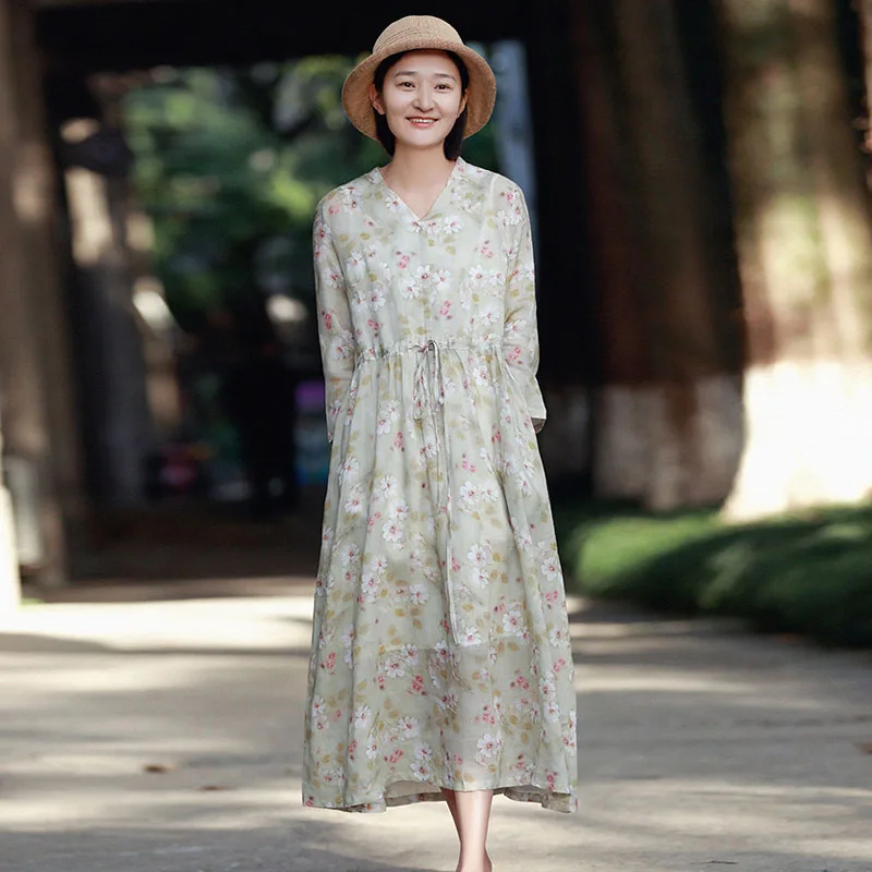 Женское платье в стиле ретро Johnature свободное весеннее с v образным вырезом и