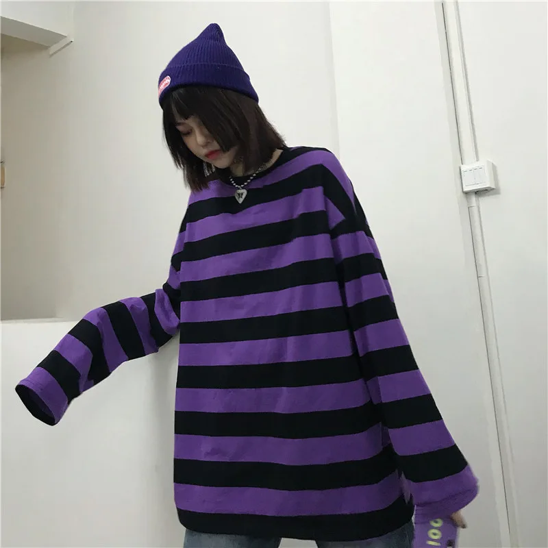

Women tshirt y2k Top undefined stripe o-neck Long sleeve harajuku aesthetic oversized Hip hop dropshipping streetwear clothes