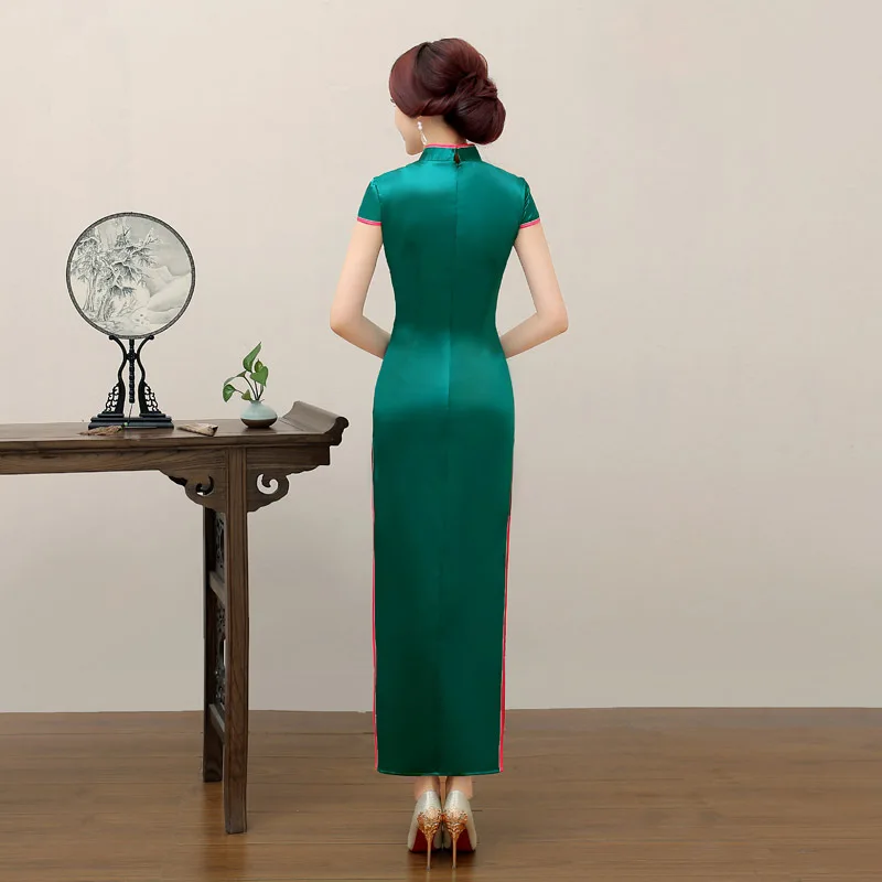 Женское праздничное длинное платье-Ципао светло-голубое винтажное вечернее