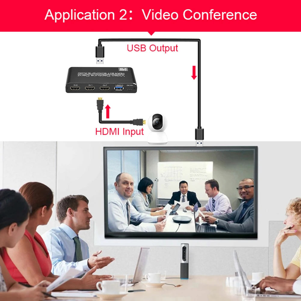 

HDMI-compatible to USB3.0 Video Capture Card 4K 60Hz 2x1 Game Streaming Dongle Recorder Box for Game Streaming Live Broadcast