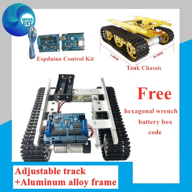 

Радиоуправляемый гусеничный танк-шасси Arduino WiFi металлический 2WD гусеничный автомобиль шасси с печатной платой ESPduino/рамка из алюминиевого сплава DIY робот комплект T100