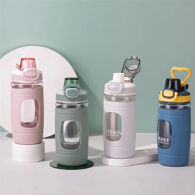 Botella de agua a prueba de goteo para niños, botella de entrenamiento para beber directamente al aire libre, tapa de resorte, 550ml, nueva moda