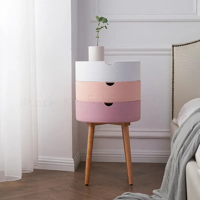 Скандинавский круглый трехэтажный прикроватный шкаф Ins простой