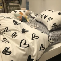 ins nordic simple black and white love bed four piece set all cotton pure cotton quilt cover 1 5 m1 8 m three piece apartment