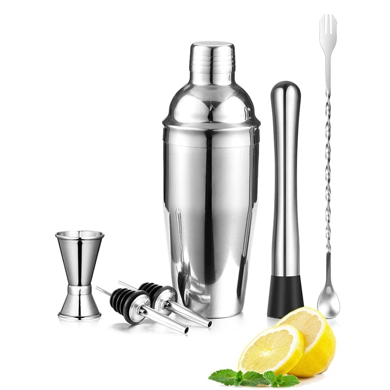 

Hot 6 Pieces/Set Cocktail Shaker, 25 Oz Martini Shaker, Stainless Steel Drink Shaker, Bar Set, Bartender Kit Home Bar Tools