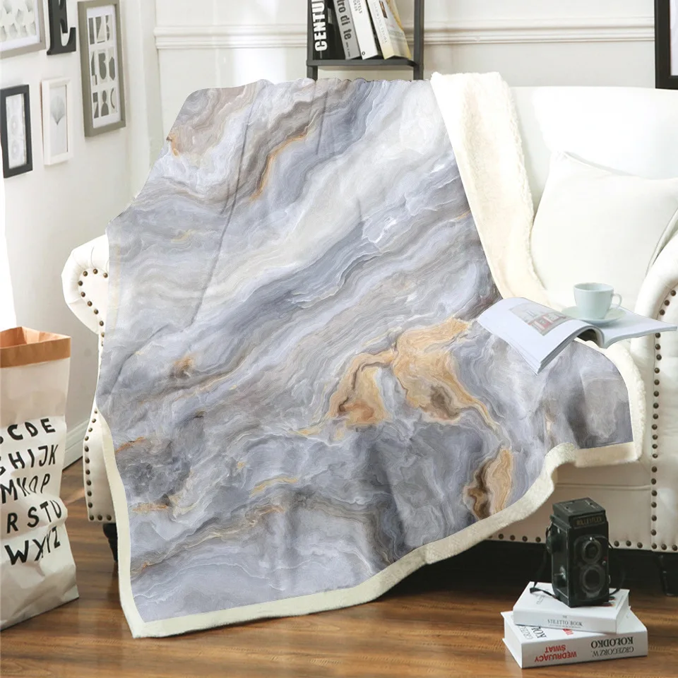 

Elegant Grey Marble Blanket 3D Print Fleece Blankets For Beds Home Textiles Luxury Adult Gift Warm Bedspread Soft Winter Art