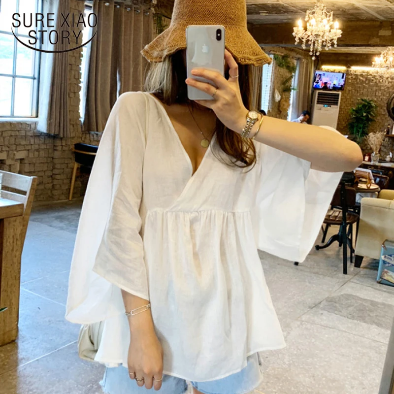 Korean Chic Summer Design Sense Niche French Retro Women Short Sleeve Holiday Shirt Women's Casual Style Loose Tops Blusas 14451