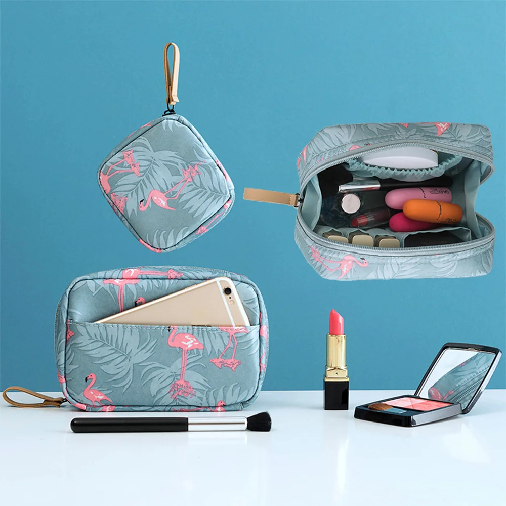 

Cosmetic Bag Organizer Waterproof Portable Makeup Bag Mini Solid Color Flamingo Travel Toiletry Storage Bag Beauty Wash Pouch