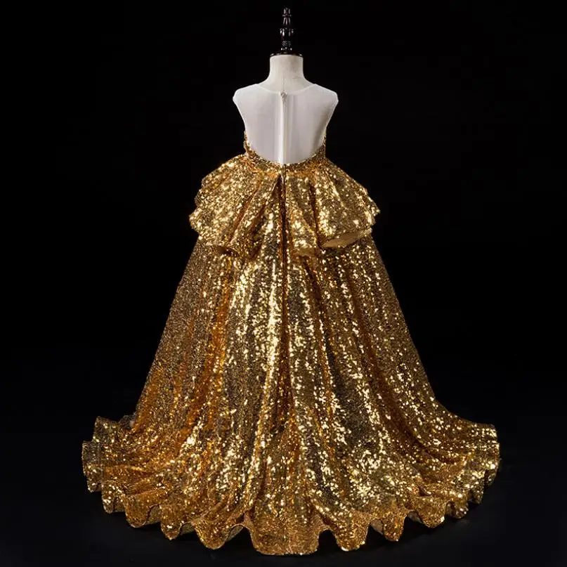 New Luxury Gold sequin flower girl dress Sleeveless High-end show princess gown Modis Kids Wedding Party Dress Vestidos Y2035 |