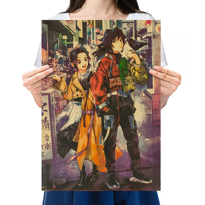 

Pop Anime Demon Slayer Character Tanjirou&Nezuko HD Poster Retro Kraft Paper Wall Sticker No Glue Home Decor Painting 50.5*35cm