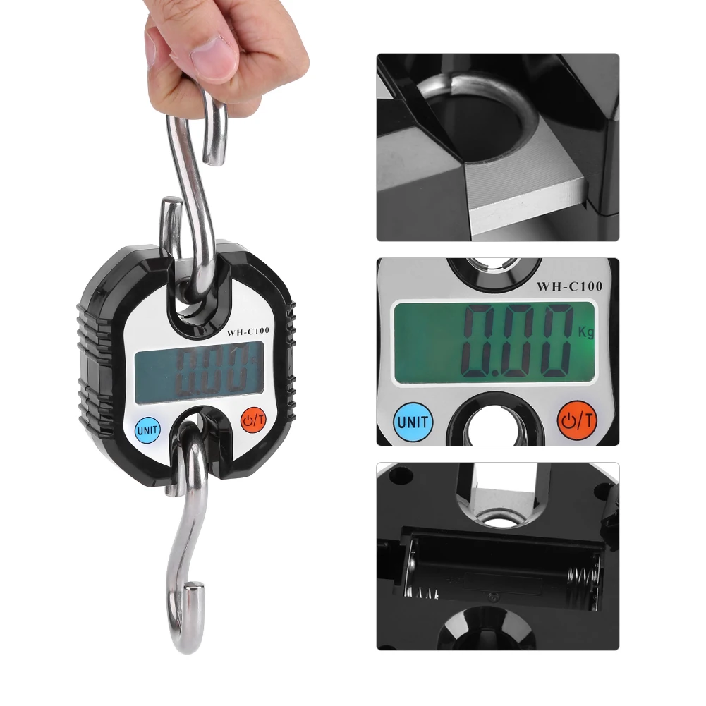 WeiHeng Mini Crane Scale Portable LCD Digital Electronic Hook Hanging Scales Loop Weighing Balance |