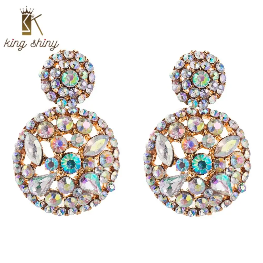 

Za ABrhinestone Statement Dangle Earrings for Woman Luxury Full Crystal Geometric Big Round Woman Wedding Partey Dangle Earrings