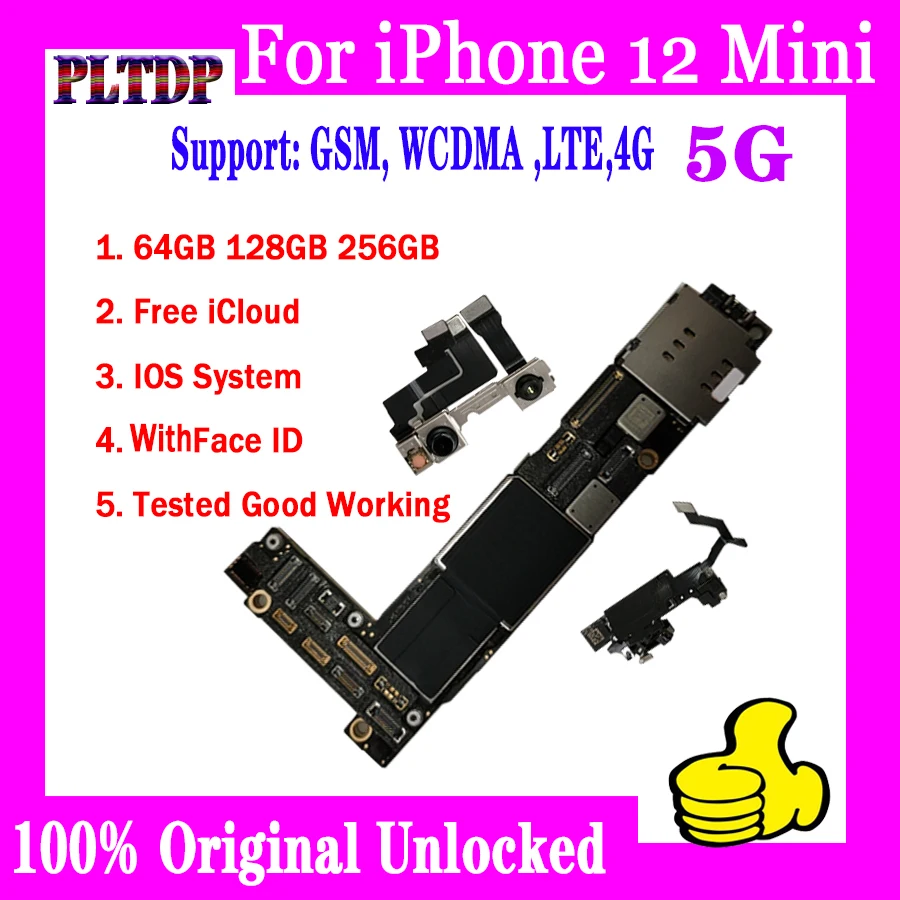 

Материнская плата для iPhone 12 MINI с/без идентификатора лица, оригинальная разблокированная материнская плата ICloud, системная плата IOS, телефон 64...