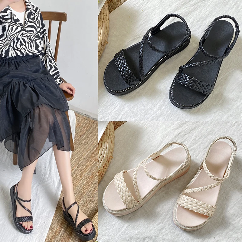 

Clogs Wedge Roman Sandals Comfort Shoes for Women Espadrilles Platform Muffins shoe Summer Heels Med Suit Female Beige Increasin