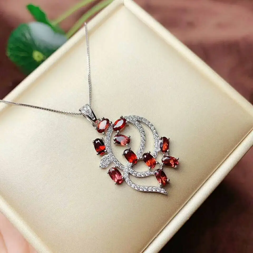 Цепочка с подвеской MeiBaPJ натуральным гранатом ожерелье большим кулоном