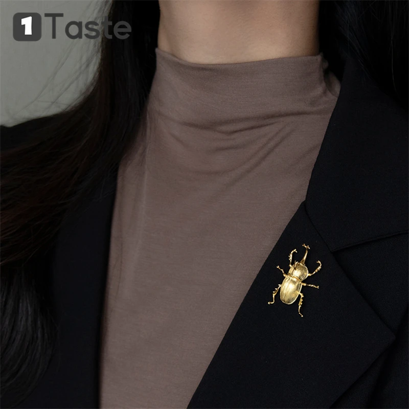 

ONE TASTE 925 Sterling Silver Insect Unicorn Beetle Brooch For Unisex Fine Jewelry Unique Trendy Pin Brooches Lover Gift
