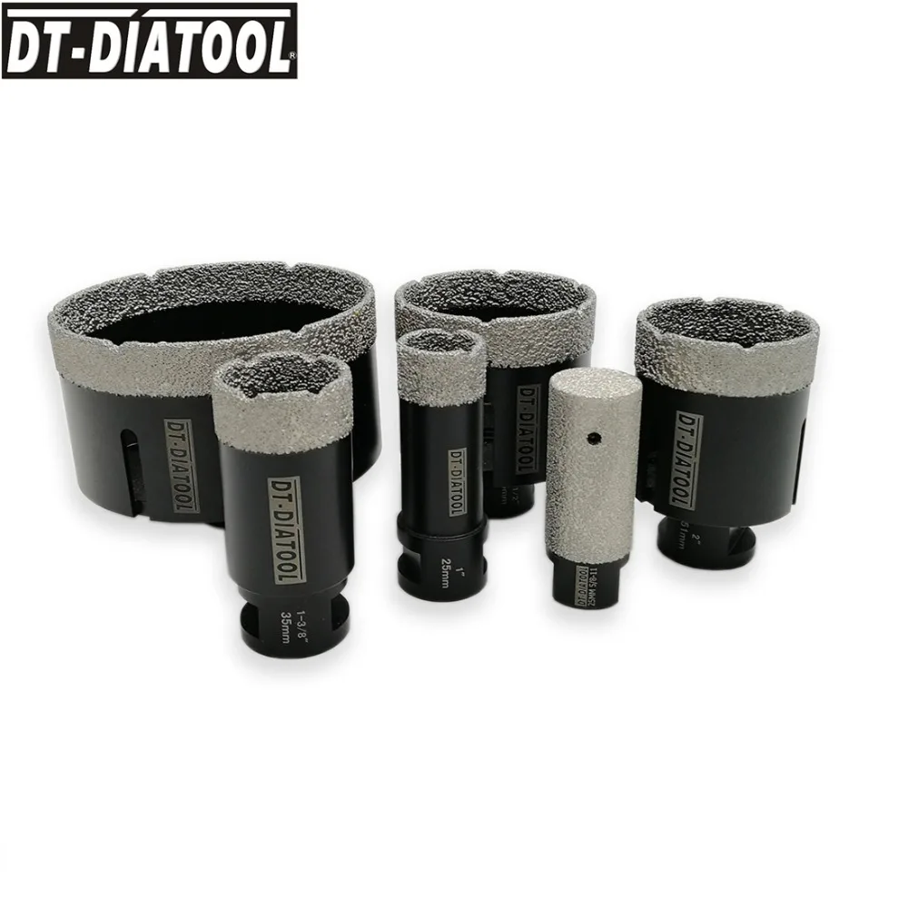 DT-DIATOOL 6 шт./комплект 5/8-11 резьбовое вакуумное паяное алмазное сверло Набор кольцевых сверл смешанный размер сверло плюс 25 мм пальцевое долото