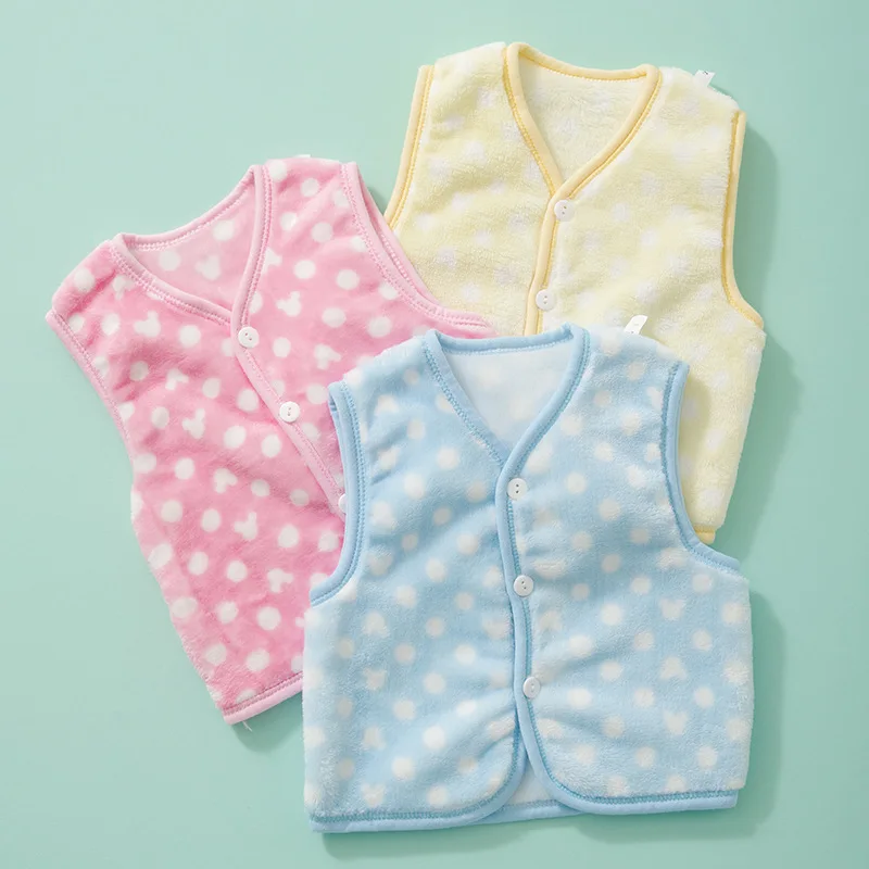 

Baby Show 0-3 Age Pure Cotton Fashion Polka Dot Print Children's vest Baby Clothes Autumn Winter 2022 V Neck Blue Vest Unisex