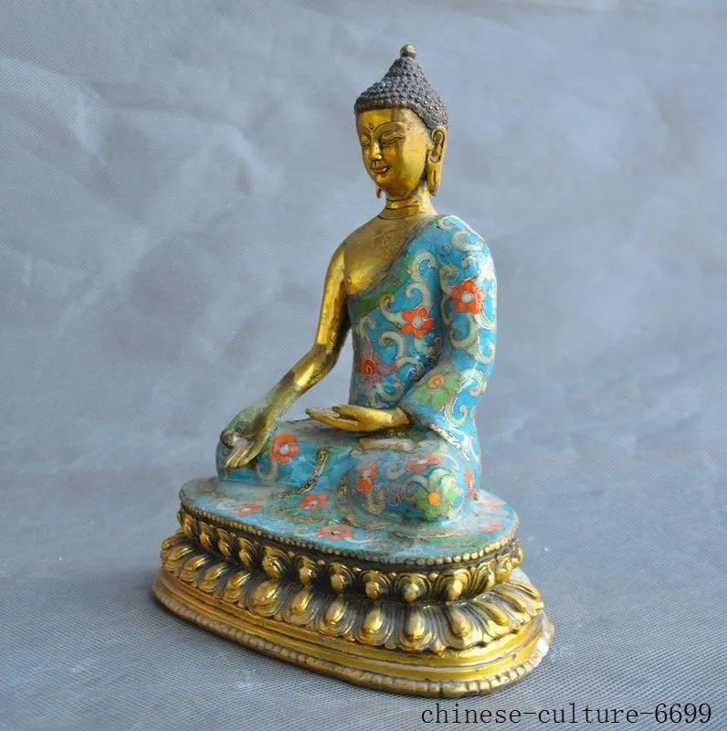 

christmas 8"Tibet bronze Cloisonne enamel Gilt Sakyamuni Shakyamuni Amitabha Buddha statue halloween