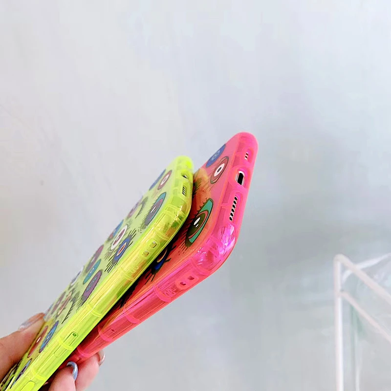 

Fashion Neon Fluorescent Solid Color Phone Case For iPhone 11Pro Max Case SE XR X XS Max 6 7 8 Plus Funny eyes Clear Soft Cover