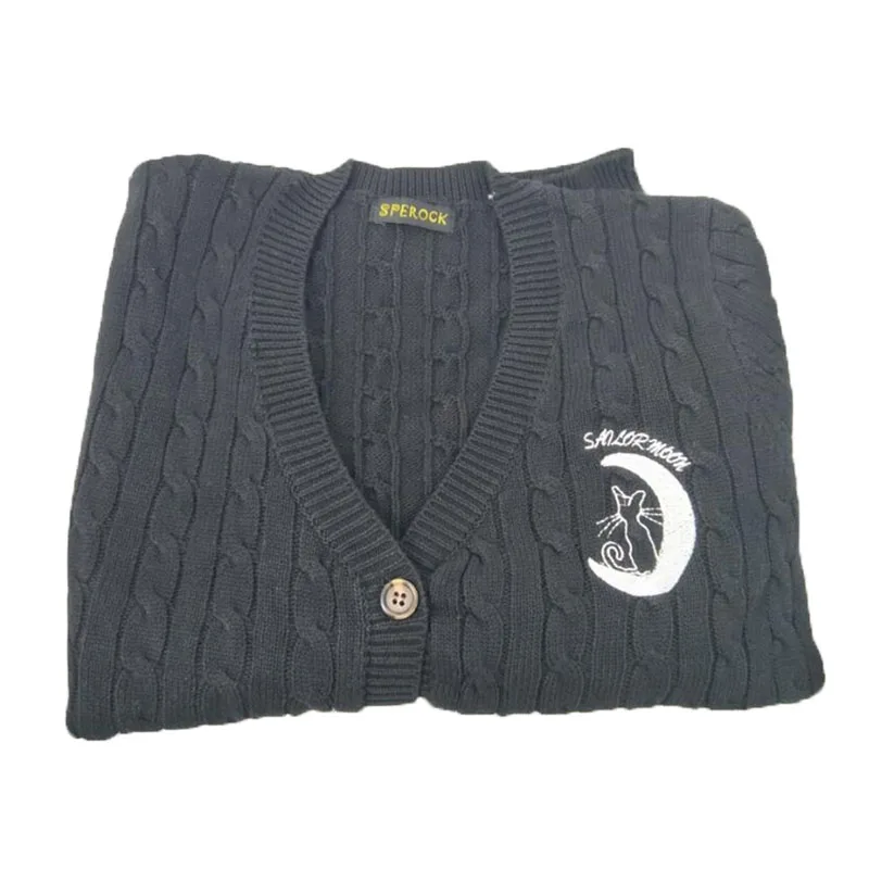 

Sailor Moon Sweatshirt Jk Uniform Women Girl Embroidery Long Sleeve V Neck Button Cardigan Jacket Knitwear Woman Outwear Fit